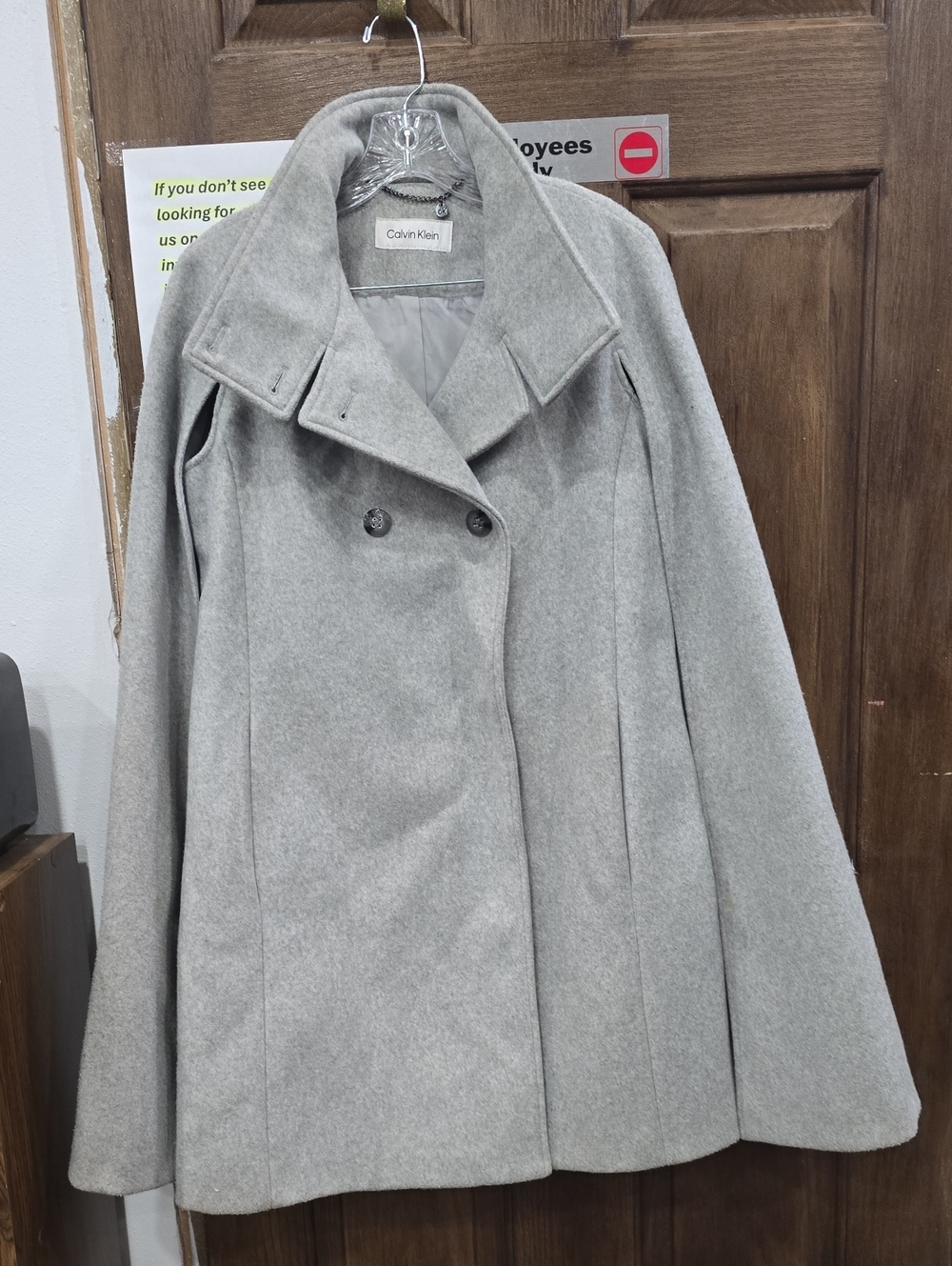 Calvin Klein Light Gray Double-Breasted Pea Coat